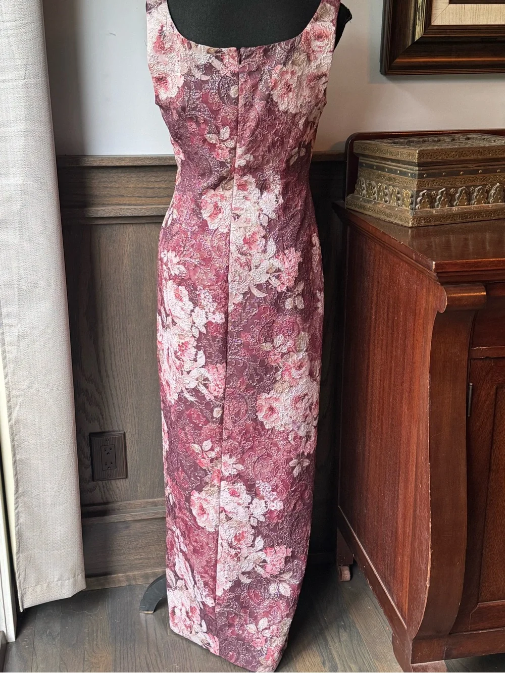 Adrianna Papell Floral Scoop Neck Maxi Dress in Dusty Rose and Blush 10 EUC - Picture 7 of 11
